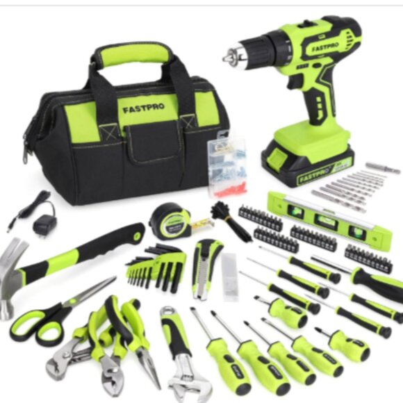 Other - NEW! Green/Black Tool Bag With 232 Piece Set-Drill Included-Storage Pockets